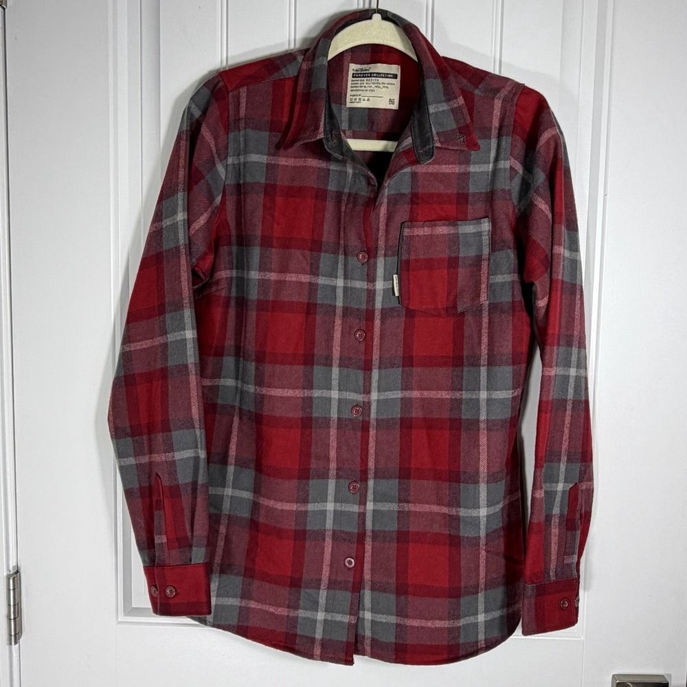 Flag Nor Fail Forever Collection RedGray Plaid Flannel Button Up Shirt Womens M